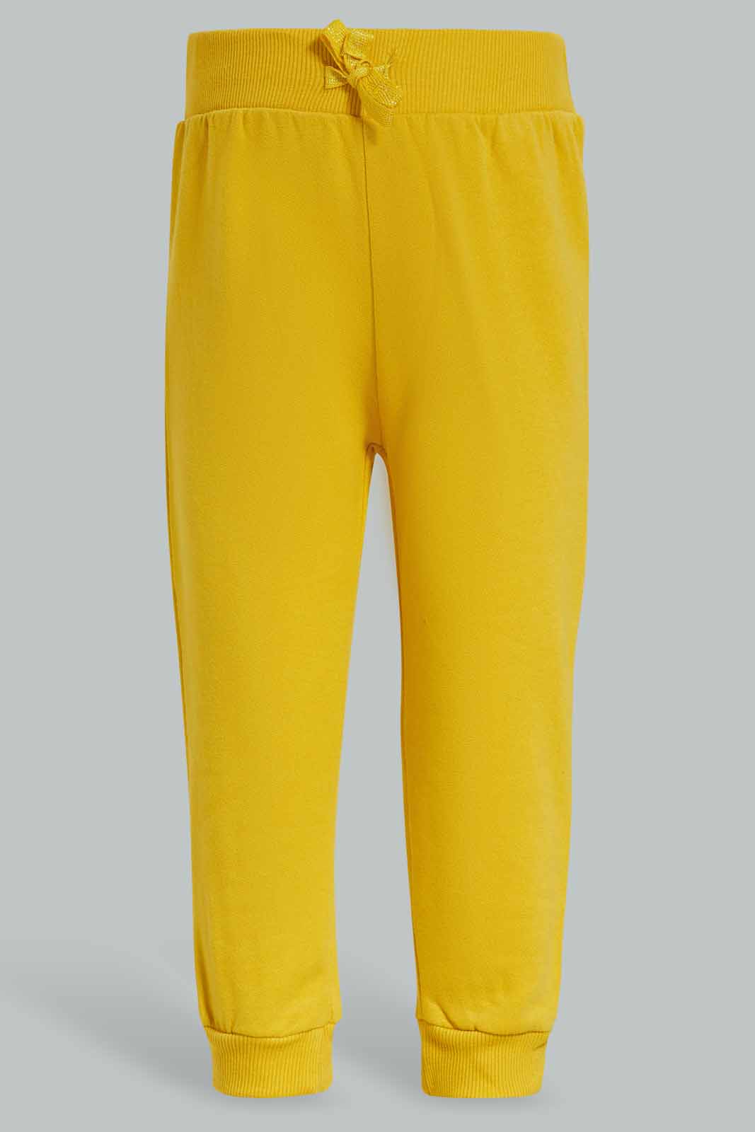 Redtag-Mustard-Solid-+-Ivory-AOP-Solid-Colour-Active-Track-Pant-Category:Joggers,-Colour:Assorted,-Deals:New-In,-Filter:Infant-Girls-(3-to-24-Mths),-ING-Joggers,-New-In-ING-APL,-Non-Sale,-Section:Girls-(0-to-14Yrs),-W22B-Infant-Girls-3 to 24 Months