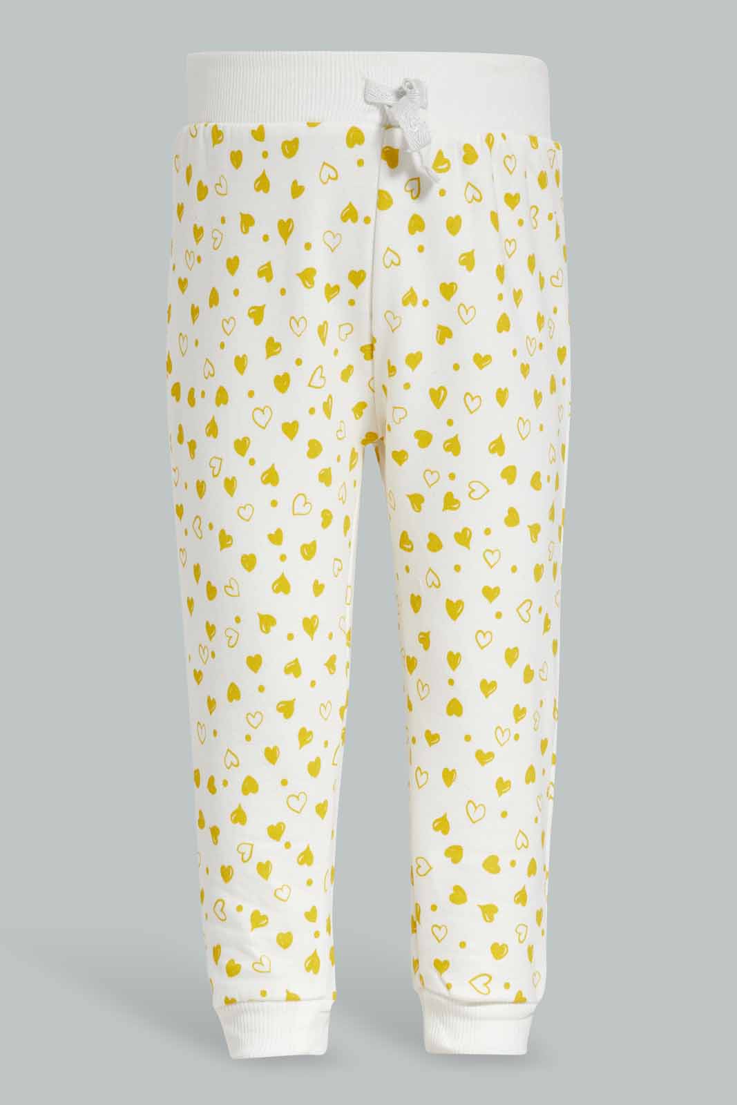 Redtag-Mustard-Solid-+-Ivory-AOP-Solid-Colour-Active-Track-Pant-Category:Joggers,-Colour:Assorted,-Deals:New-In,-Filter:Infant-Girls-(3-to-24-Mths),-ING-Joggers,-New-In-ING-APL,-Non-Sale,-Section:Girls-(0-to-14Yrs),-W22B-Infant-Girls-3 to 24 Months