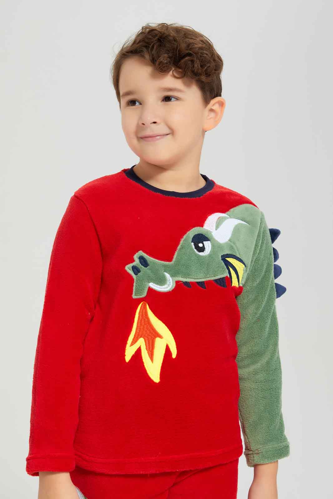 Redtag-Red-Coral-Fleece-PJ-SET-BOY-Pyjama-Sets,-Category:Pyjama-Sets,-Colour:Red,-Deals:New-In,-Dept:Boys,-Filter:Boys-(2-to-8-Yrs),-New-In-BOY-APL,-Non-Sale,-Section:Boys-(0-to-14Yrs),-W22B-Boys-2 to 8 Years