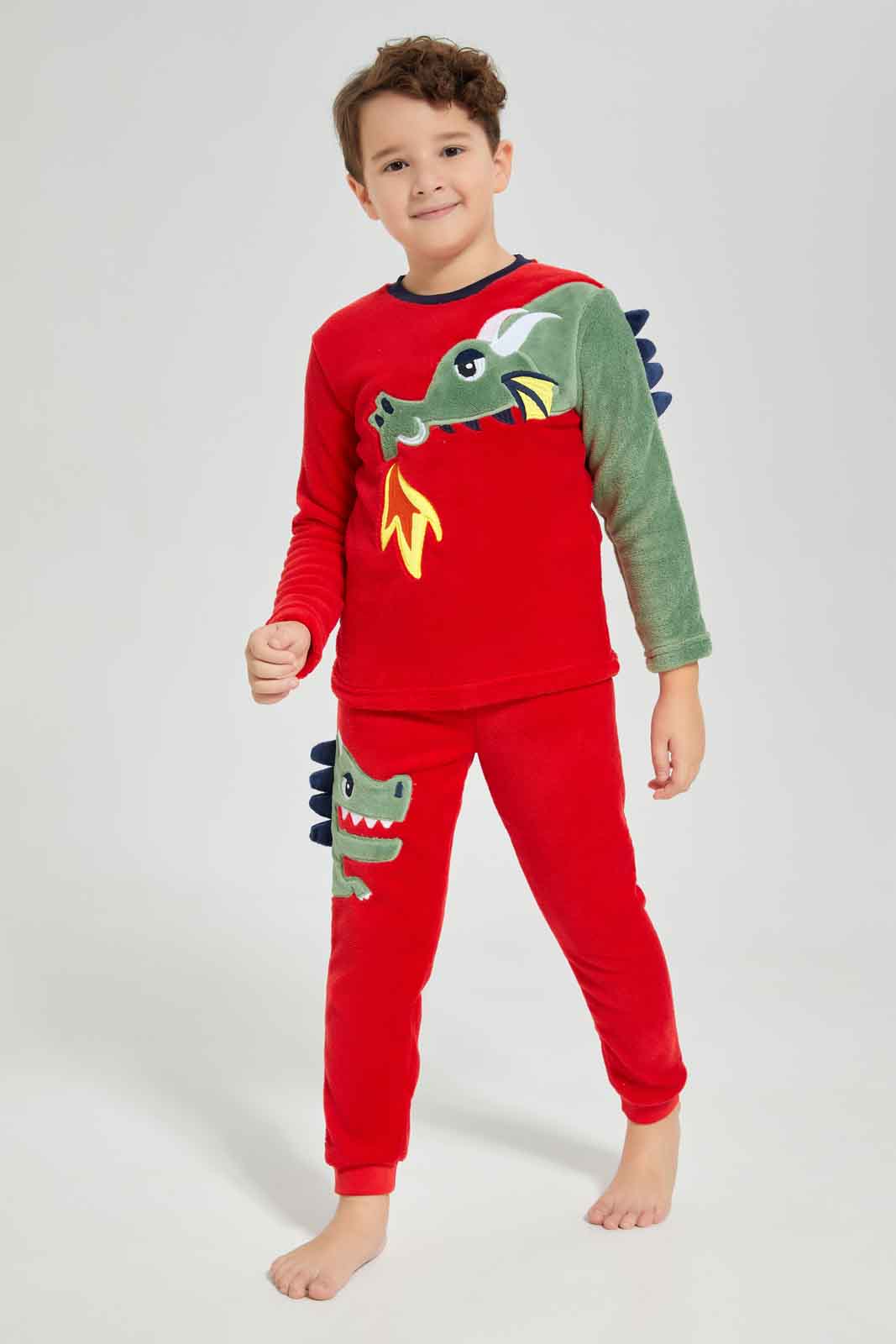 Redtag-Red-Coral-Fleece-PJ-SET-BOY-Pyjama-Sets,-Category:Pyjama-Sets,-Colour:Red,-Deals:New-In,-Dept:Boys,-Filter:Boys-(2-to-8-Yrs),-New-In-BOY-APL,-Non-Sale,-Section:Boys-(0-to-14Yrs),-W22B-Boys-2 to 8 Years