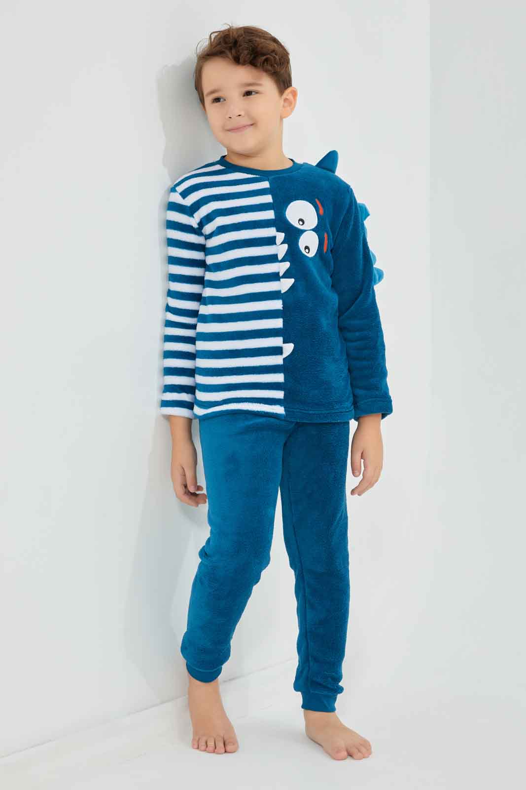 Redtag-Blue-Striped-Coral-Fleece-PJ-SET-BOY-Pyjama-Sets,-Category:Pyjama-Sets,-Colour:Blue,-Deals:New-In,-Dept:Boys,-Filter:Boys-(2-to-8-Yrs),-New-In-BOY-APL,-Non-Sale,-Section:Boys-(0-to-14Yrs),-W22B-Boys-2 to 8 Years