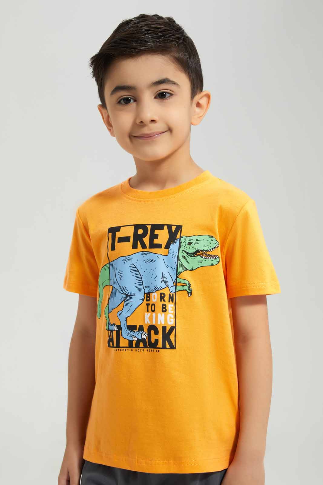 Redtag-Orange-T-Rex-Print-T-Shirt-And-Short-Pyjama-BOY-Pyjama-Sets,-Category:Pyjama-Sets,-Colour:Orange,-Deals:New-In,-Filter:Boys-(2-to-8-Yrs),-New-In-BOY-APL,-Non-Sale,-Section:Boys-(0-to-14Yrs),-VLM,-W22A-Boys-2 to 8 Years