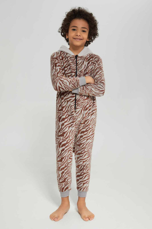 Redtag-Brown-Coral-Fleece-Tiger-Hood-Onsie-BOY-Pyjama-Sets,-Category:Pyjama-Sets,-Colour:Brown,-Deals:New-In,-Dept:Boys,-Filter:Boys-(2-to-8-Yrs),-New-In-BOY-APL,-Non-Sale,-Section:Boys-(0-to-14Yrs),-W22B-Boys-2 to 8 Years