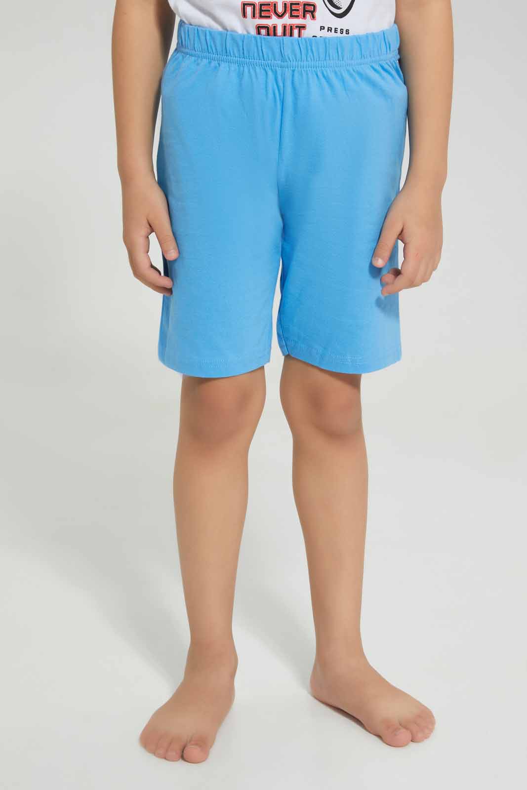 Redtag-White-Game-Print-T-Shirt-And-Short-Pyjama-BOY-Pyjama-Sets,-Category:Pyjama-Sets,-Colour:White,-Deals:New-In,-Filter:Boys-(2-to-8-Yrs),-New-In-BOY-APL,-Non-Sale,-Section:Boys-(0-to-14Yrs),-VLM,-W22A-Boys-2 to 8 Years