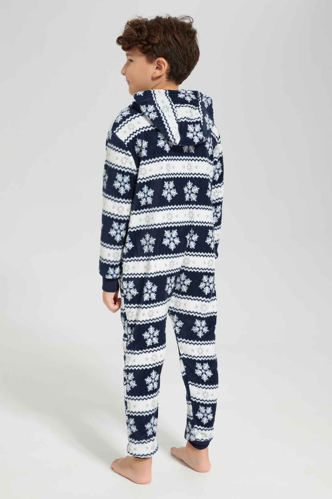 Redtag-Navy-Coral-Fleece-Snow-Flakes-AOP-Onsie-BOY-Pyjama-Sets,-Category:Pyjama-Sets,-Colour:Navy,-Deals:New-In,-Dept:Boys,-Filter:Boys-(2-to-8-Yrs),-New-In-BOY-APL,-Non-Sale,-Section:Boys-(0-to-14Yrs),-W22B-Boys-2 to 8 Years