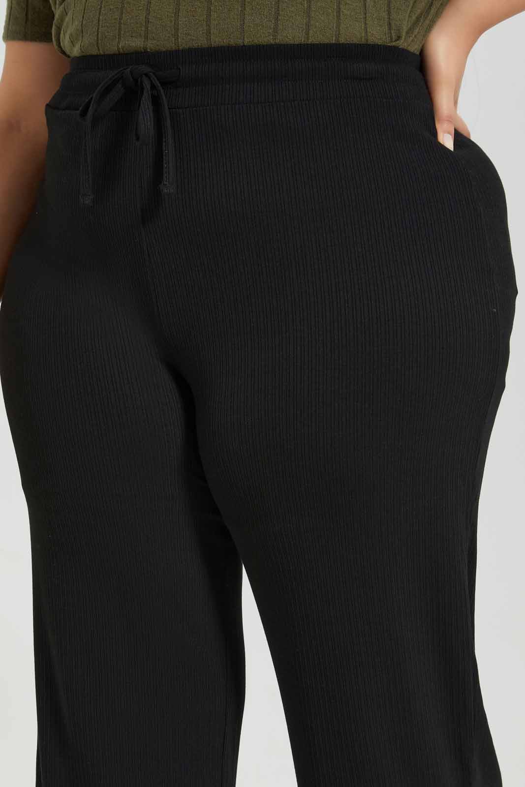 Redtag-Black-Ribbed-Wide-Leg-Pants-Category:Joggers,-Colour:Black,-Deals:New-In,-Filter:Plus-Size,-LDP-Joggers,-New-In-LDP-APL,-Non-Sale,-Section:Women,-W22A-Women's-
