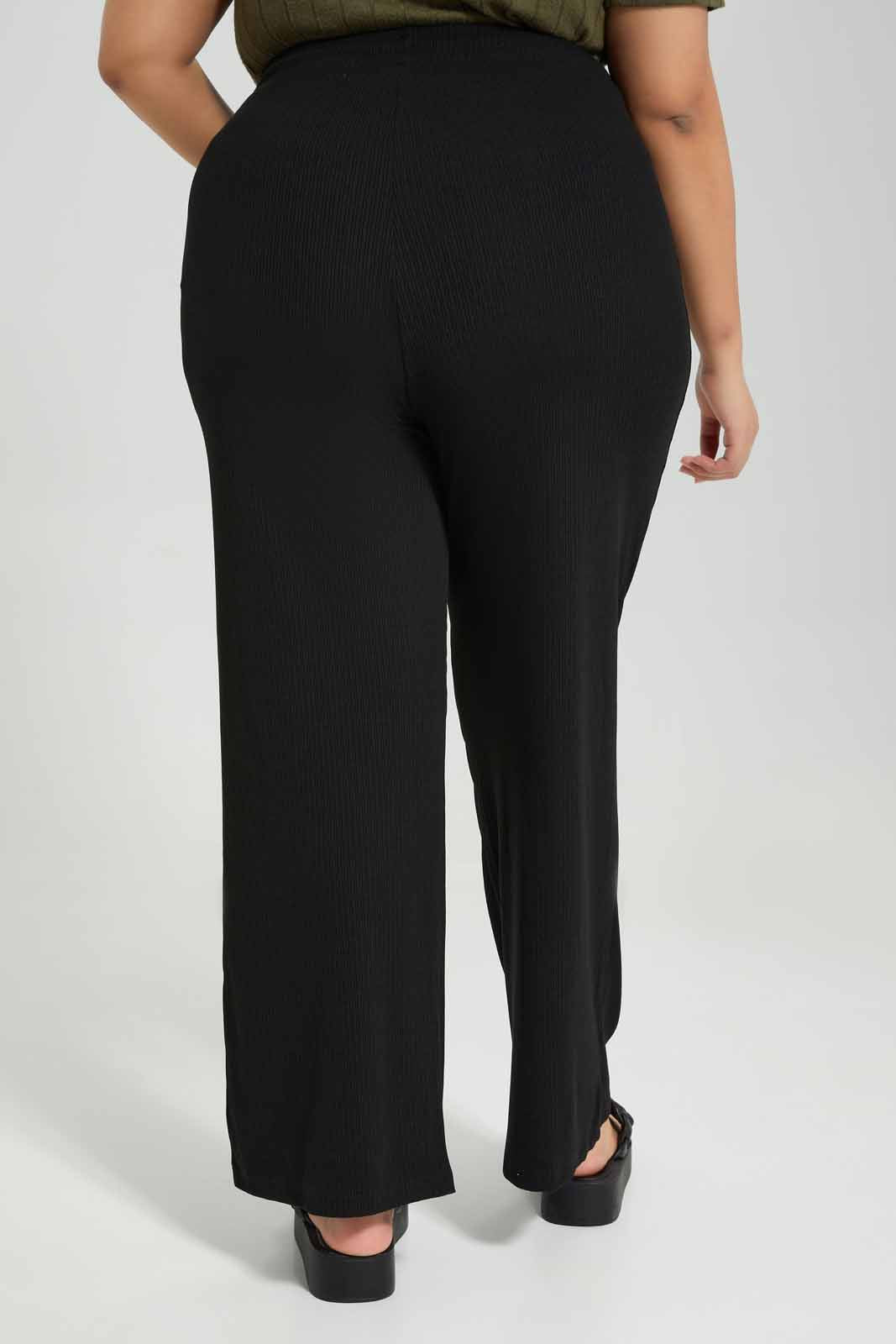 Redtag-Black-Ribbed-Wide-Leg-Pants-Category:Joggers,-Colour:Black,-Deals:New-In,-Filter:Plus-Size,-LDP-Joggers,-New-In-LDP-APL,-Non-Sale,-Section:Women,-W22A-Women's-