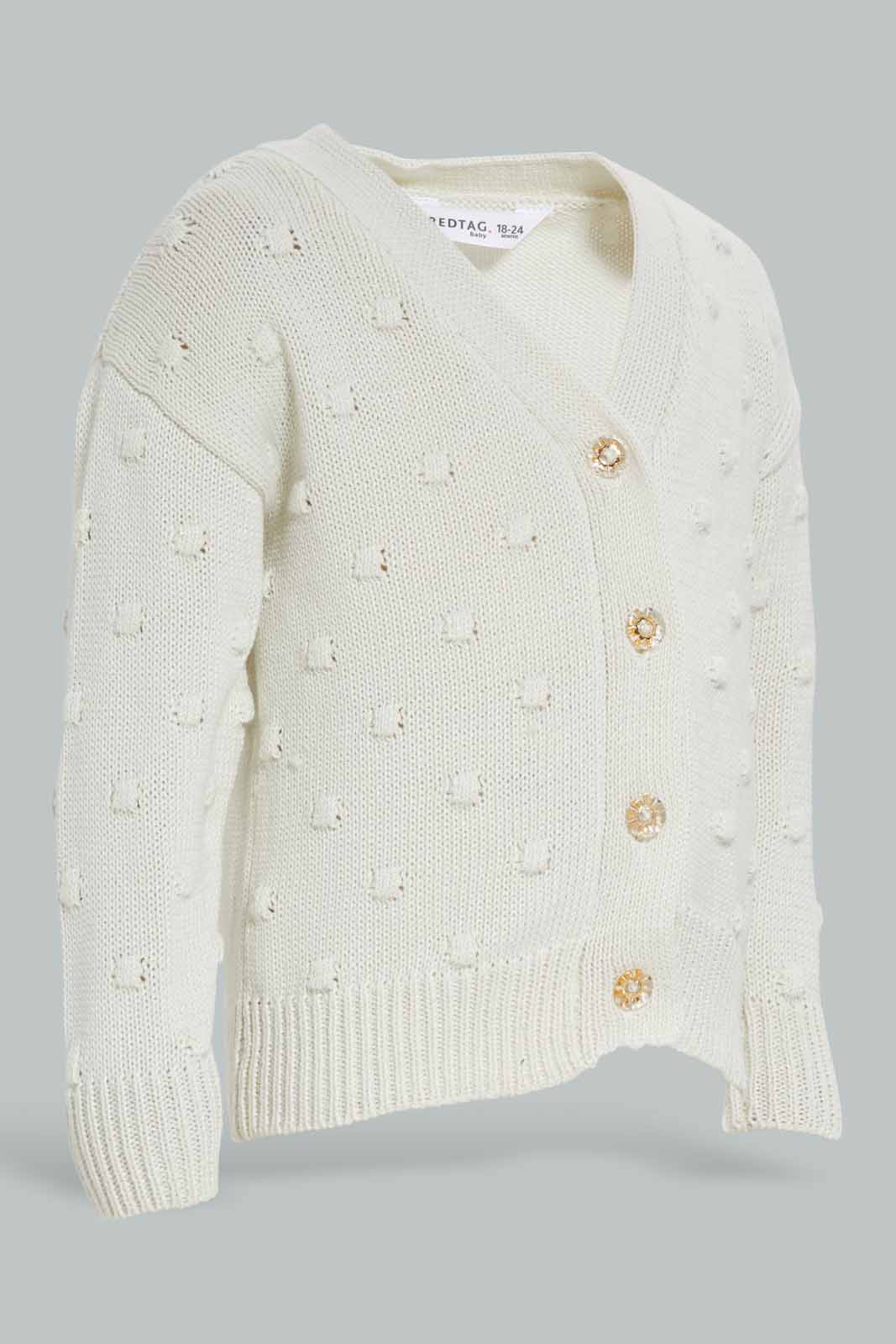 Redtag-Ivory-All-Over-Polka-Work-Cardigan-Category:Cardigans,-Colour:Ivory,-Deals:New-In,-Filter:Infant-Girls-(3-to-24-Mths),-ING-Cardigans,-New-In-ING-APL,-Non-Sale,-Section:Girls-(0-to-14Yrs),-W22B-Infant-Girls-3 to 24 Months