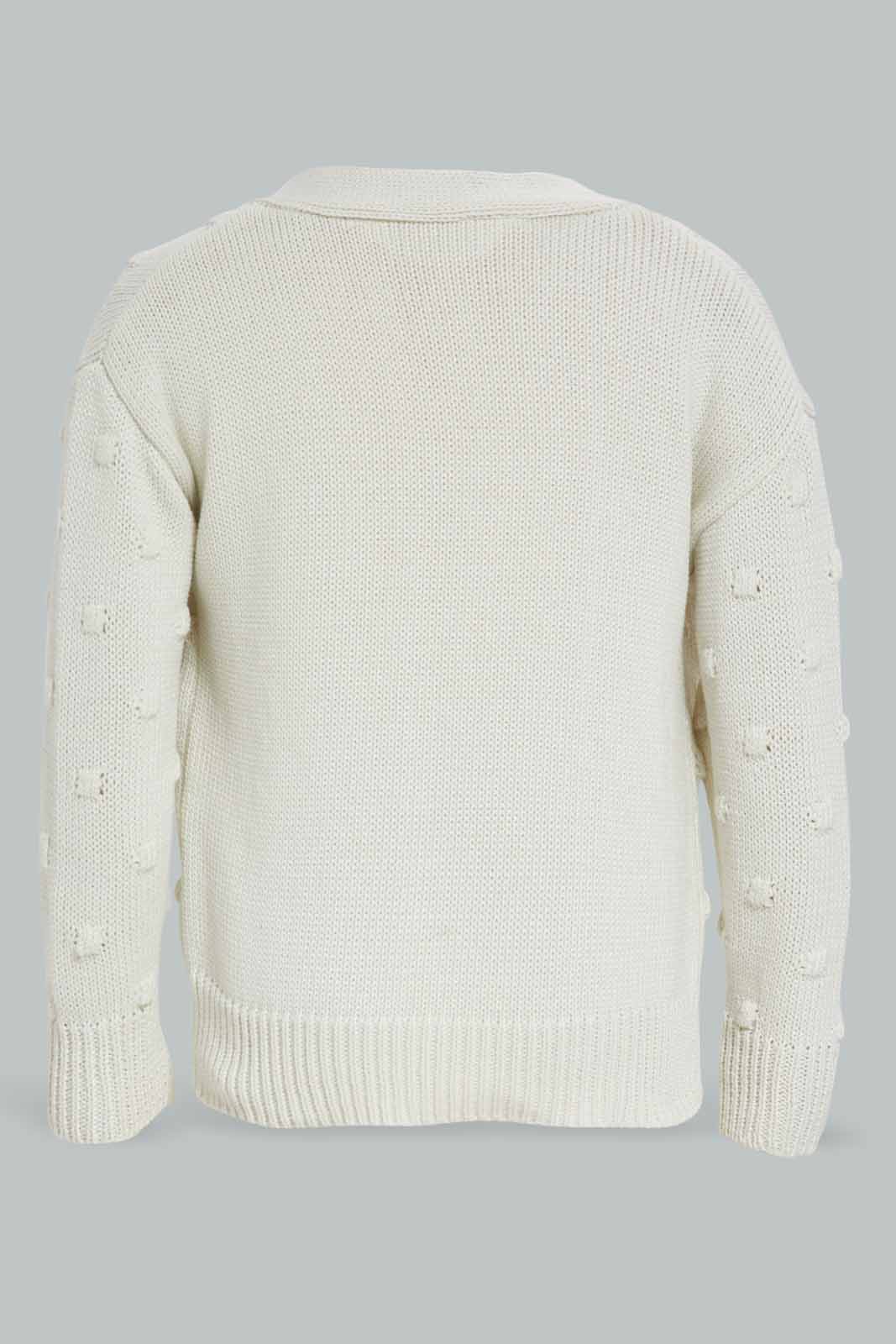 Redtag-Ivory-All-Over-Polka-Work-Cardigan-Category:Cardigans,-Colour:Ivory,-Deals:New-In,-Filter:Infant-Girls-(3-to-24-Mths),-ING-Cardigans,-New-In-ING-APL,-Non-Sale,-Section:Girls-(0-to-14Yrs),-W22B-Infant-Girls-3 to 24 Months