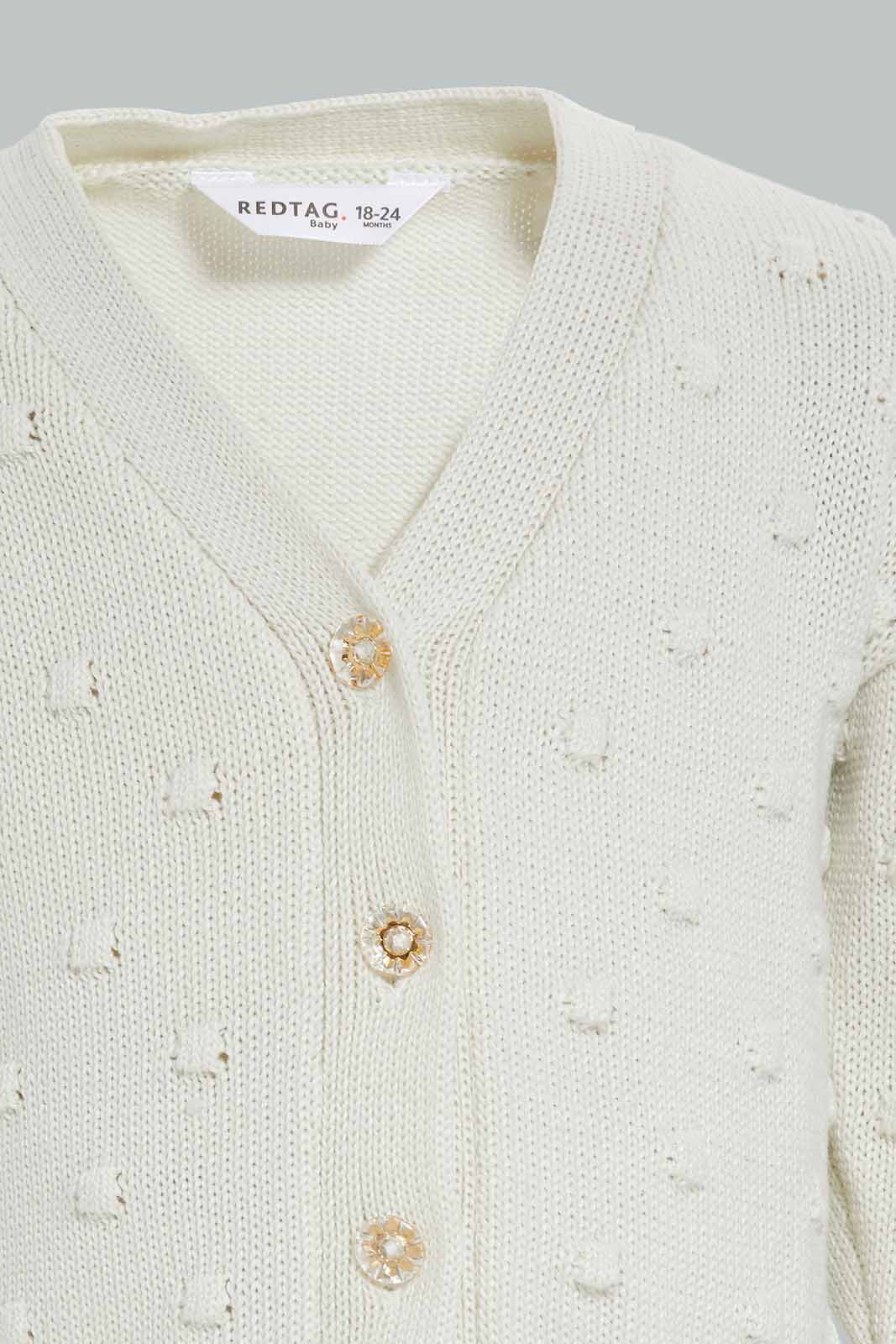 Redtag-Ivory-All-Over-Polka-Work-Cardigan-Category:Cardigans,-Colour:Ivory,-Deals:New-In,-Filter:Infant-Girls-(3-to-24-Mths),-ING-Cardigans,-New-In-ING-APL,-Non-Sale,-Section:Girls-(0-to-14Yrs),-W22B-Infant-Girls-3 to 24 Months