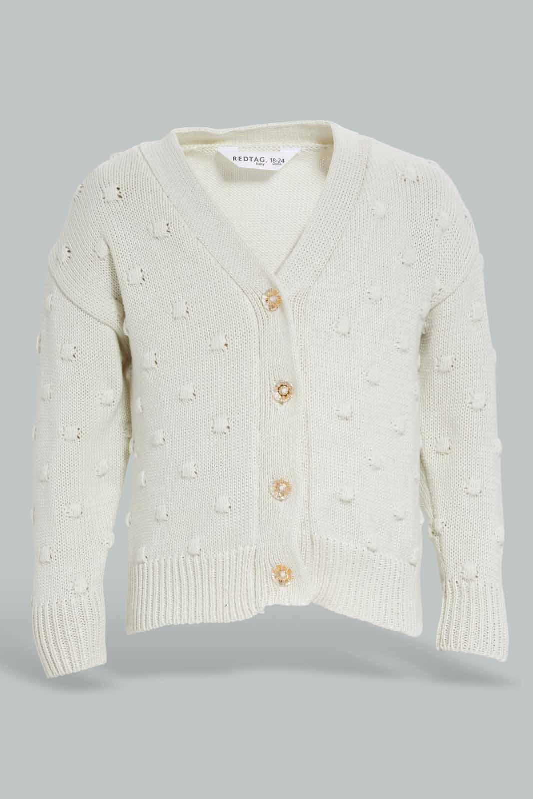 Redtag-Ivory-All-Over-Polka-Work-Cardigan-Category:Cardigans,-Colour:Ivory,-Deals:New-In,-Filter:Infant-Girls-(3-to-24-Mths),-ING-Cardigans,-New-In-ING-APL,-Non-Sale,-Section:Girls-(0-to-14Yrs),-W22B-Infant-Girls-3 to 24 Months