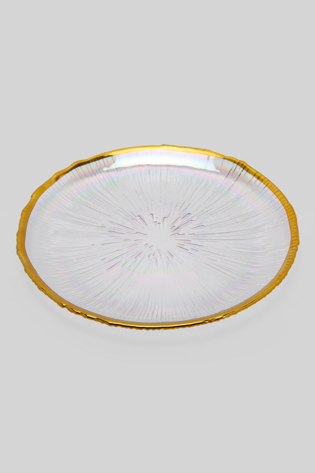 Redtag-Iridescent-Colour-Gold-Band-Glass-Side-Plate-Category:Plates,-Colour:Gold,-Deals:New-In,-Filter:Home-Dining,-HMW-DIN-Crockery,-New-In-HMW-DIN,-Non-Sale,-Section:Homewares,-W22B-Home-Dining-