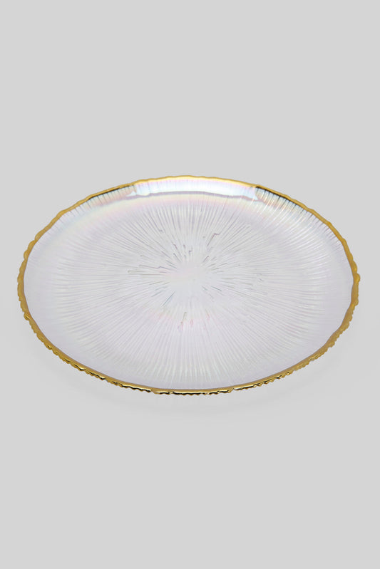 Redtag-Iridescent-Colour-Gold-Band-Glass-Dinner-Plate-Category:Plates,-Colour:Gold,-Deals:New-In,-Filter:Home-Dining,-HMW-DIN-Crockery,-New-In-HMW-DIN,-Non-Sale,-Section:Homewares,-W22B-Home-Dining-