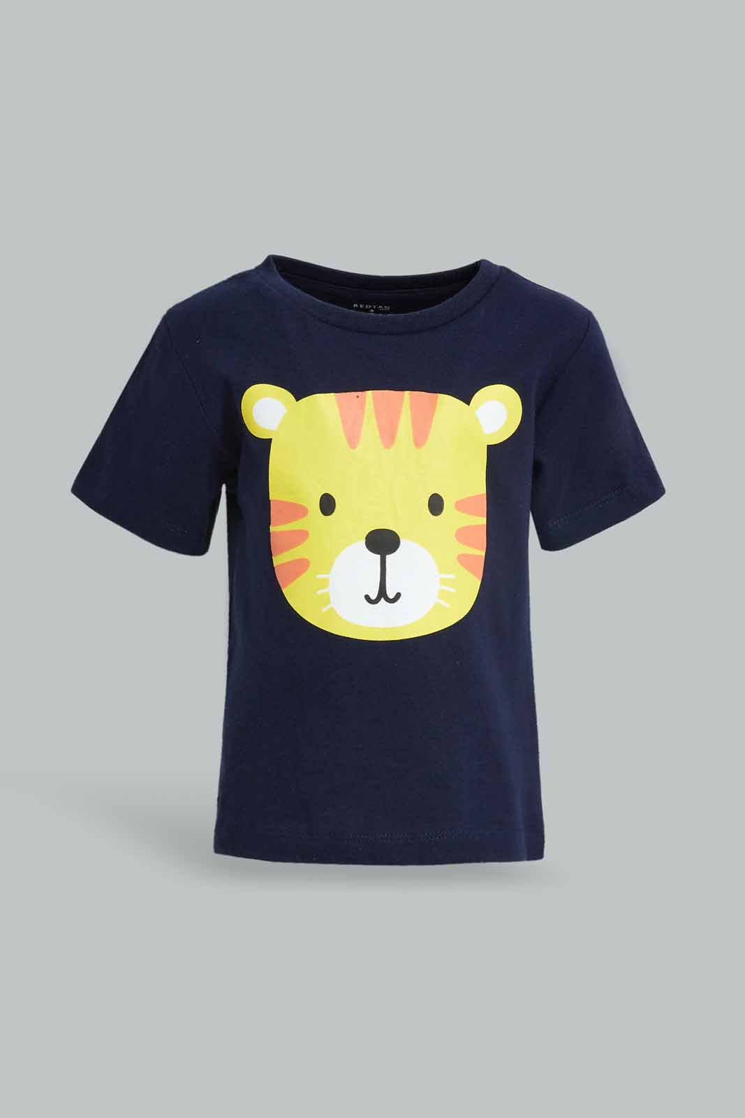 Redtag-Navy-Tiger-Short-Sleeve-Tshirt-Category:T-Shirts,-Colour:Navy,-Deals:New-In,-Dept:Boys,-Filter:Infant-Boys-(3-to-24-Mths),-INB-T-Shirts,-New-In-INB-APL,-Non-Sale,-Section:Boys-(0-to-14Yrs),-TBL,-W22A-Infant-Boys-3 to 24 Months