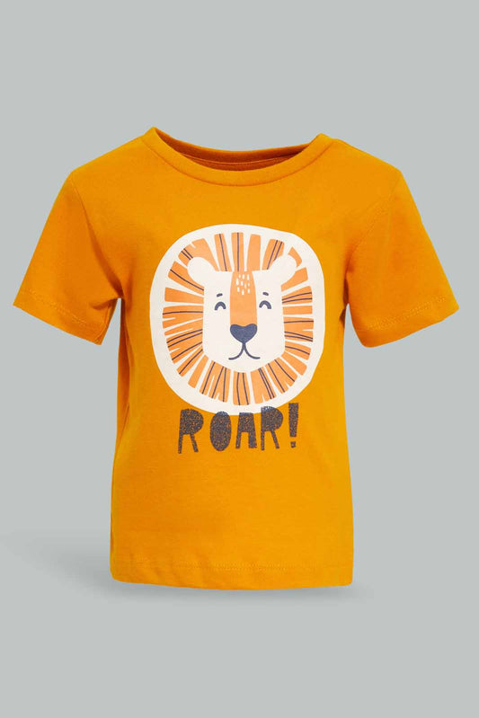 Redtag-Mustard-Tiger-Short-Sleeve-Tshirt-Category:T-Shirts,-Colour:Mustard,-Deals:New-In,-Dept:Boys,-Filter:Infant-Boys-(3-to-24-Mths),-INB-T-Shirts,-New-In-INB-APL,-Non-Sale,-Section:Boys-(0-to-14Yrs),-TBL,-W22A-Infant-Boys-3 to 24 Months