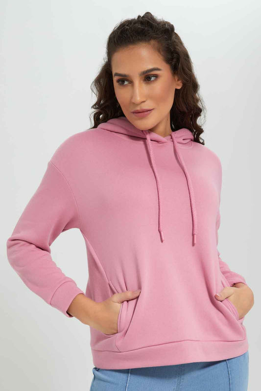 Redtag-Pink-Drop-Shoulder-Long-Sleeve-Hoodie-Sweatshirt-Category:Sweatshirts,-Colour:Apricot,-Deals:New-In,-Filter:Women's-Clothing,-New-In-Women-APL,-Non-Sale,-Section:Women,-W22B,-Women-Sweatshirts-Women's-