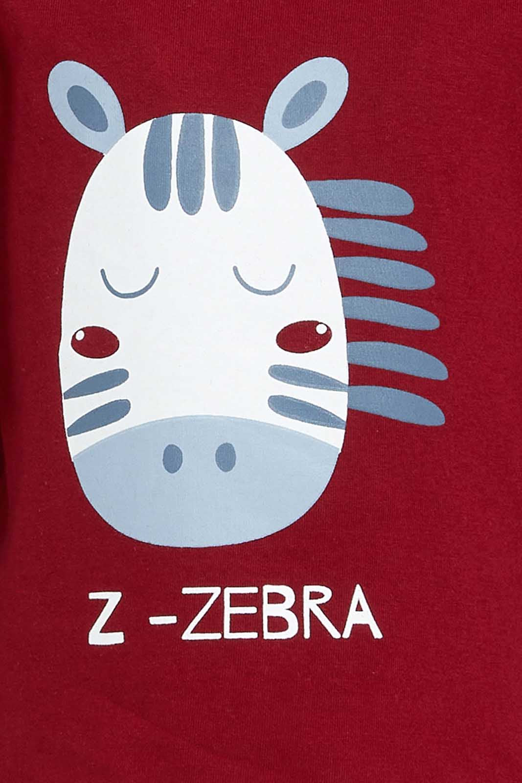 Redtag-Burgundy-Long-Sleeve-Zebra-Tshirt-Category:T-Shirts,-Colour:Burgundy,-Deals:New-In,-Dept:Boys,-Filter:Infant-Boys-(3-to-24-Mths),-INB-T-Shirts,-New-In-INB-APL,-Non-Sale,-Section:Boys-(0-to-14Yrs),-TBL,-W22B-Infant-Boys-3 to 24 Months