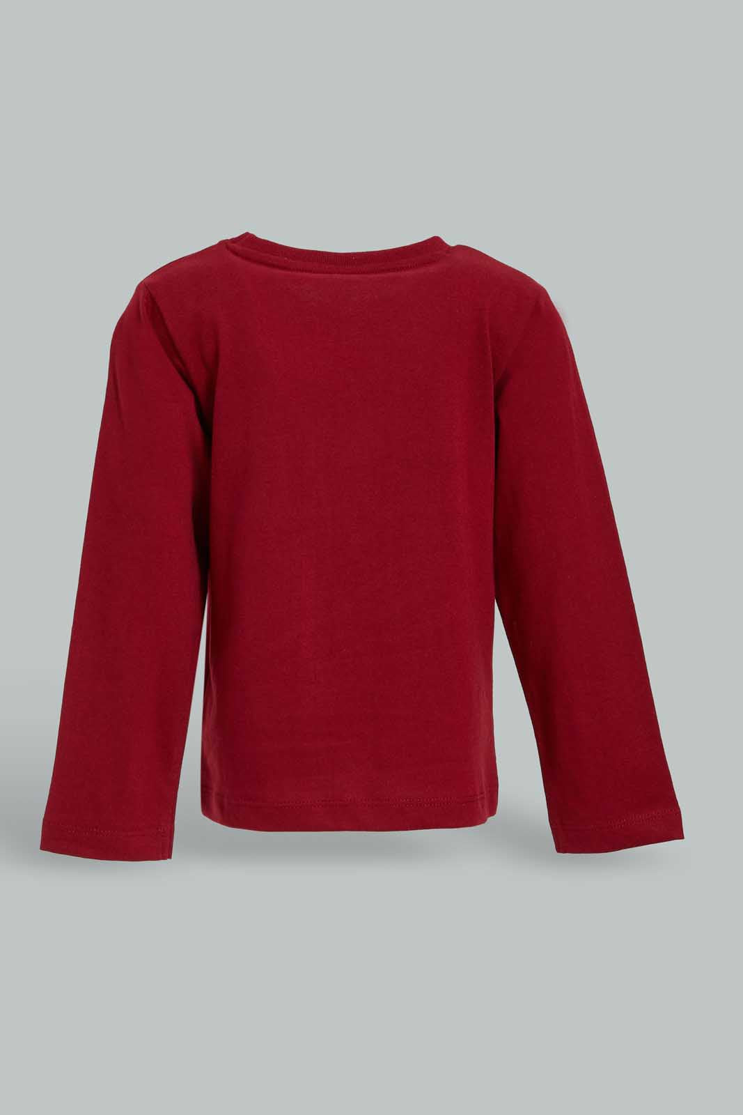 Redtag-Burgundy-Long-Sleeve-Zebra-Tshirt-Category:T-Shirts,-Colour:Burgundy,-Deals:New-In,-Dept:Boys,-Filter:Infant-Boys-(3-to-24-Mths),-INB-T-Shirts,-New-In-INB-APL,-Non-Sale,-Section:Boys-(0-to-14Yrs),-TBL,-W22B-Infant-Boys-3 to 24 Months