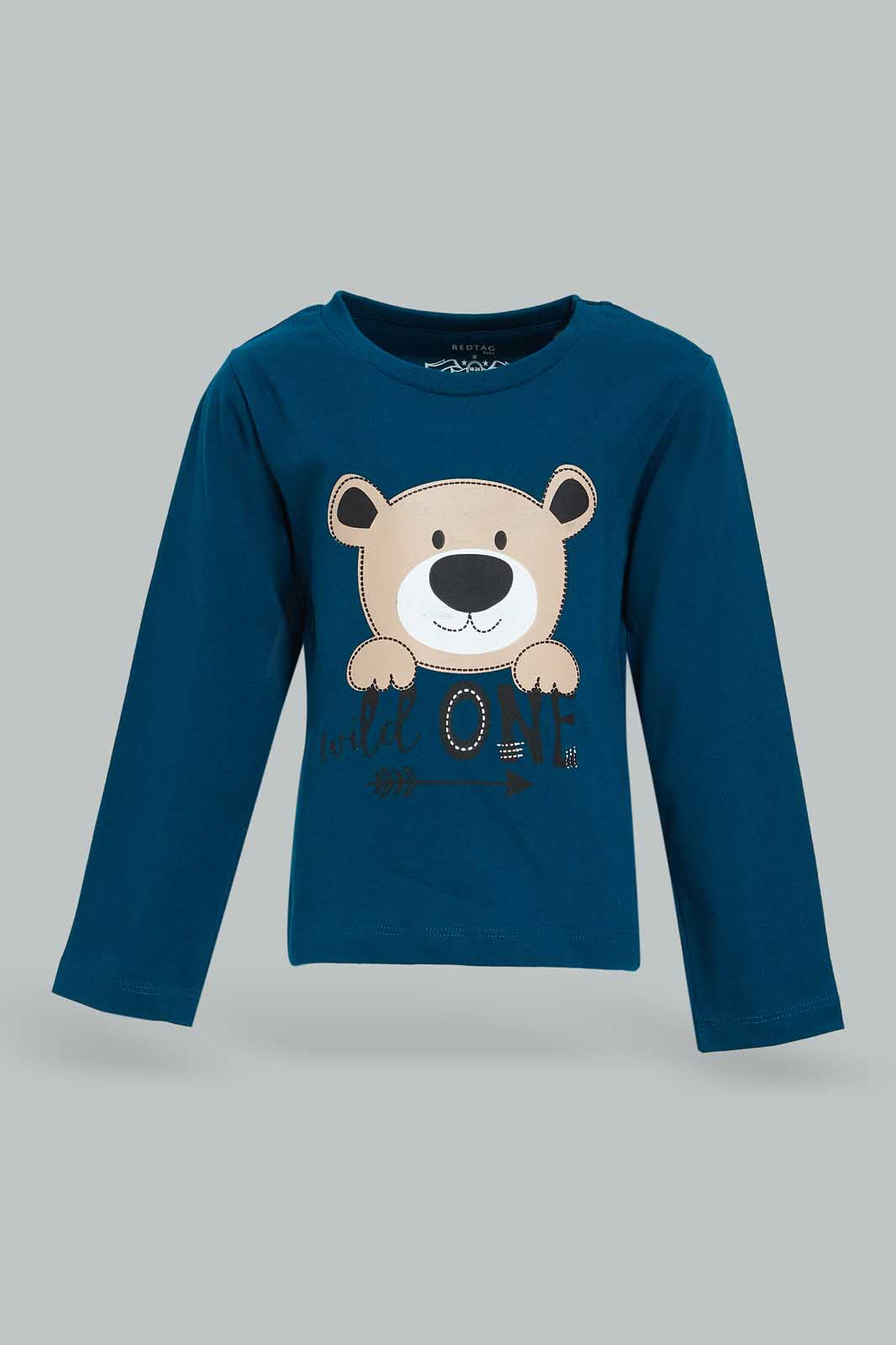 Redtag-Green-Long-Sleeve-Bear-Tshirt-Category:T-Shirts,-Colour:Green,-Deals:New-In,-Dept:Boys,-Filter:Infant-Boys-(3-to-24-Mths),-INB-T-Shirts,-New-In-INB-APL,-Non-Sale,-Section:Boys-(0-to-14Yrs),-TBL,-W22B-Infant-Boys-3 to 24 Months