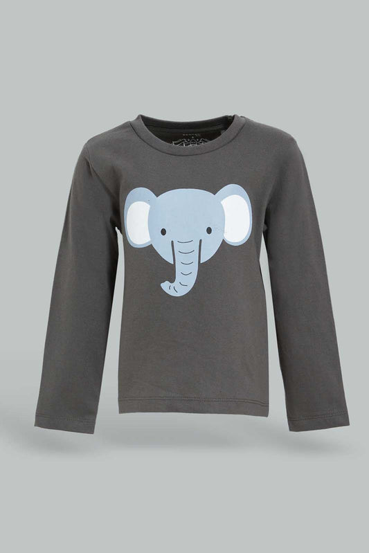 Redtag-Stone-Long-Sleeve-Elephant-Tshirt-Category:T-Shirts,-Colour:Grey,-Deals:New-In,-Dept:Boys,-Filter:Infant-Boys-(3-to-24-Mths),-INB-T-Shirts,-New-In-INB-APL,-Non-Sale,-Section:Boys-(0-to-14Yrs),-TBL,-W22B-Infant-Boys-3 to 24 Months