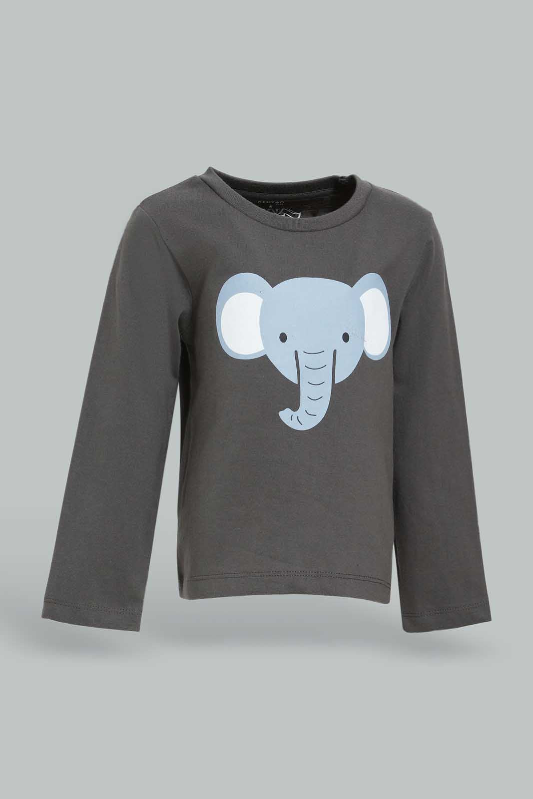 Redtag-Stone-Long-Sleeve-Elephant-Tshirt-Category:T-Shirts,-Colour:Grey,-Deals:New-In,-Dept:Boys,-Filter:Infant-Boys-(3-to-24-Mths),-INB-T-Shirts,-New-In-INB-APL,-Non-Sale,-Section:Boys-(0-to-14Yrs),-TBL,-W22B-Infant-Boys-3 to 24 Months