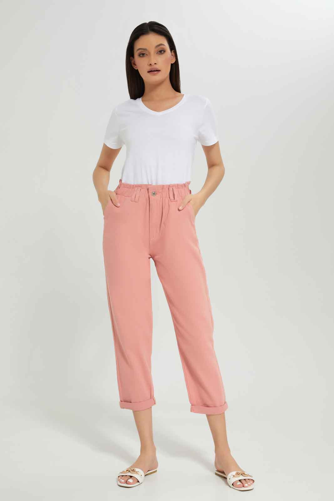 Redtag-Pink-Paper-Bag-Jeans-Category:Jeans,-Colour:Apricot,-Deals:New-In,-Dept:Ladieswear,-Filter:Women's-Clothing,-New-In-Women-APL,-Non-Sale,-Section:Women,-W22A,-Women-Jeans-Women's-