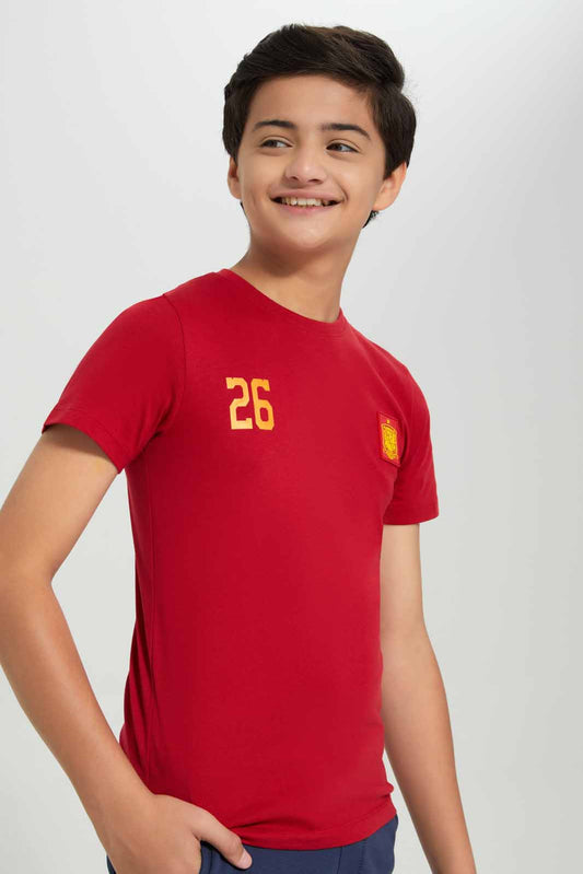 Redtag-Red-Spain-World-Cup-Tee-BSR-T-Shirts,-Category:T-Shirts,-Colour:Red,-Deals:New-In,-Dept:Boys,-FIFA,-Filter:Senior-Boys-(8-to-14-Yrs),-FWC,-New-In-BSR-APL,-Non-Sale,-Section:Boys-(0-to-14Yrs),-W22A-Senior-Boys-9 to 14 Years