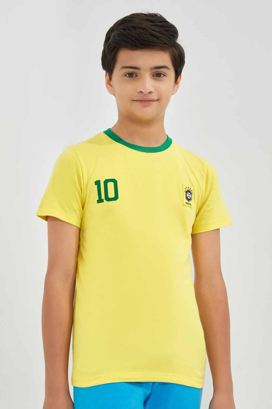Redtag-Yellow-Brazil-World-Cup-Tee-BSR-T-Shirts,-Category:T-Shirts,-Colour:Yellow,-Deals:New-In,-Filter:Senior-Boys-(8-to-14-Yrs),-FWC,-New-In-BSR-APL,-Non-Sale,-Section:Boys-(0-to-14Yrs),-W22A-Senior-Boys-