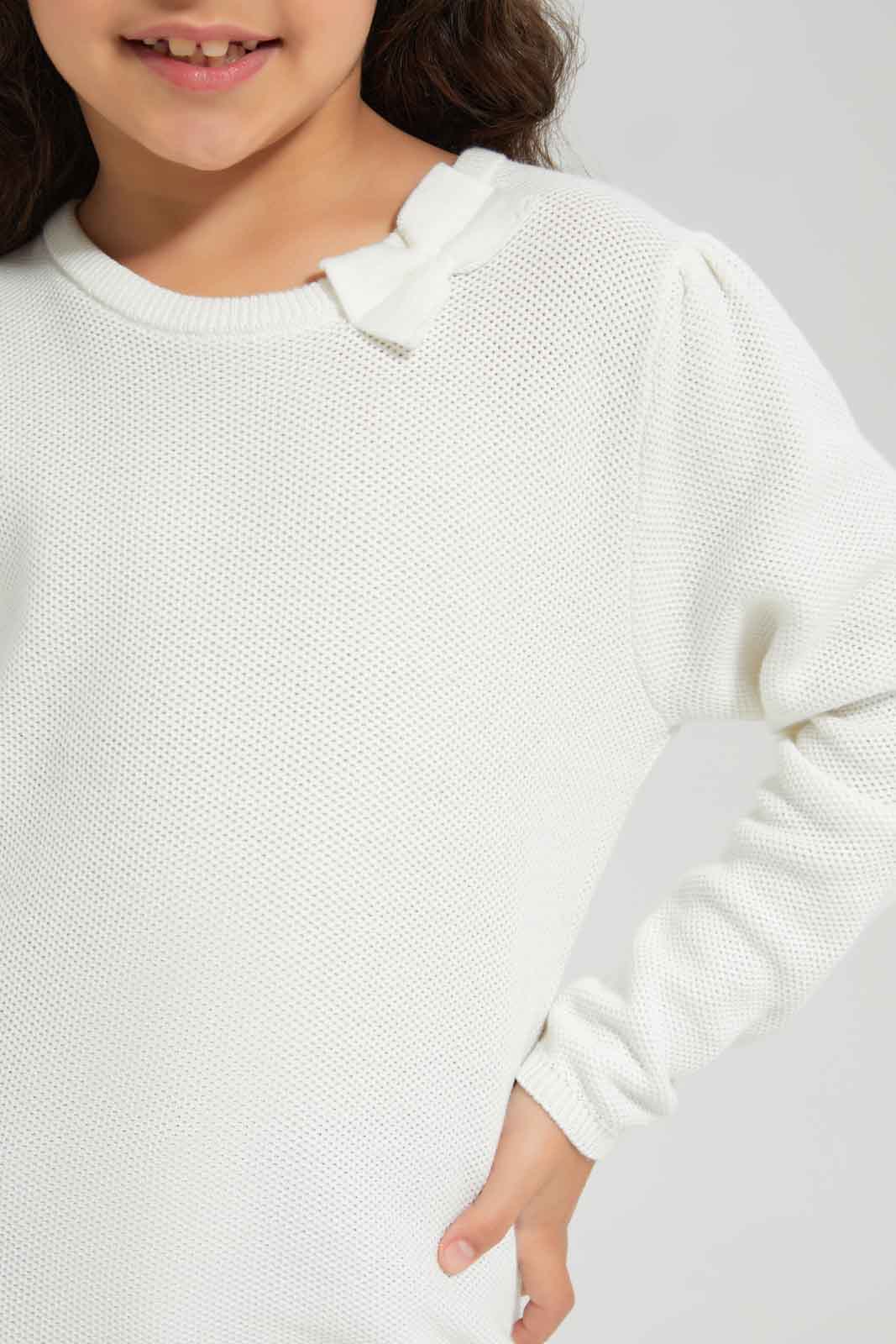 Redtag-Cream-Long-Sleeve-Pullover-With-Bow-Category:Pullovers,-Colour:Cream,-Deals:New-In,-Dept:Girls,-Filter:Girls-(2-to-8-Yrs),-GIR-Pullovers,-New-In-GIR-APL,-Non-Sale,-Section:Girls-(0-to-14Yrs),-W22B-Girls-2 to 8 Years