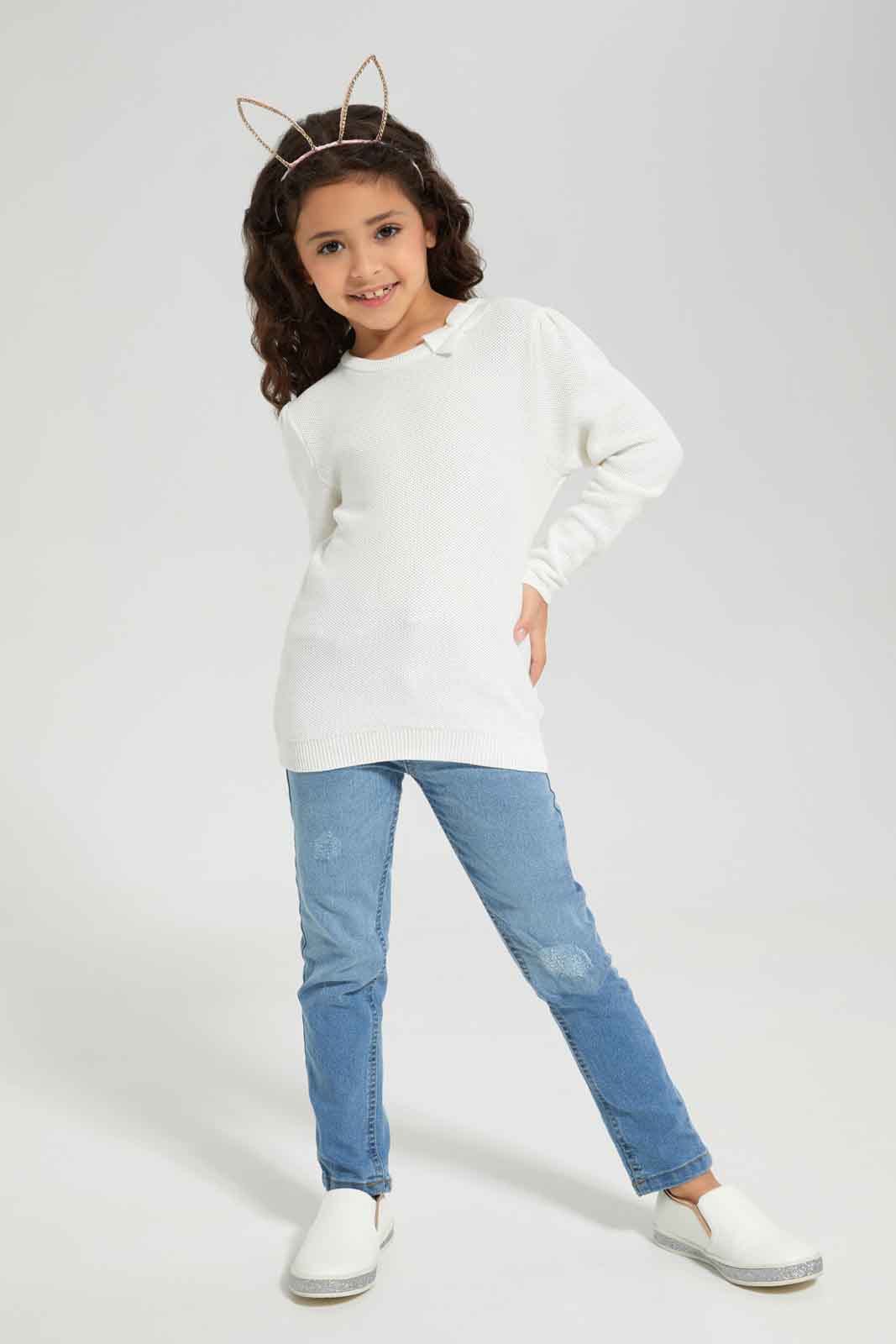 Redtag-Cream-Long-Sleeve-Pullover-With-Bow-Category:Pullovers,-Colour:Cream,-Deals:New-In,-Dept:Girls,-Filter:Girls-(2-to-8-Yrs),-GIR-Pullovers,-New-In-GIR-APL,-Non-Sale,-Section:Girls-(0-to-14Yrs),-W22B-Girls-2 to 8 Years