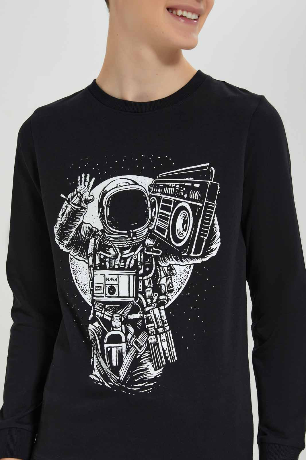 Redtag-Black-Boombox-Astronaut-Sweat-Tee-BSR-Sweatshirts,-Category:Sweatshirts,-Colour:Black,-Deals:New-In,-Filter:Senior-Boys-(8-to-14-Yrs),-New-In-BSR-APL,-Non-Sale,-Section:Boys-(0-to-14Yrs),-TBL,-W22B-Senior-Boys-9 to 14 Years