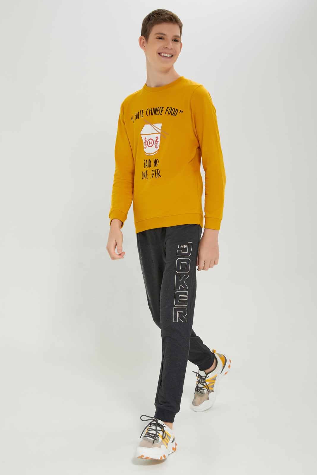 Redtag-Mustard-Chinise-Food-Sweat-Tee-BSR-Sweatshirts,-Category:Sweatshirts,-Colour:Mustard,-Deals:New-In,-Filter:Senior-Boys-(8-to-14-Yrs),-New-In-BSR-APL,-Non-Sale,-Section:Boys-(0-to-14Yrs),-TBL,-W22B-Senior-Boys-9 to 14 Years