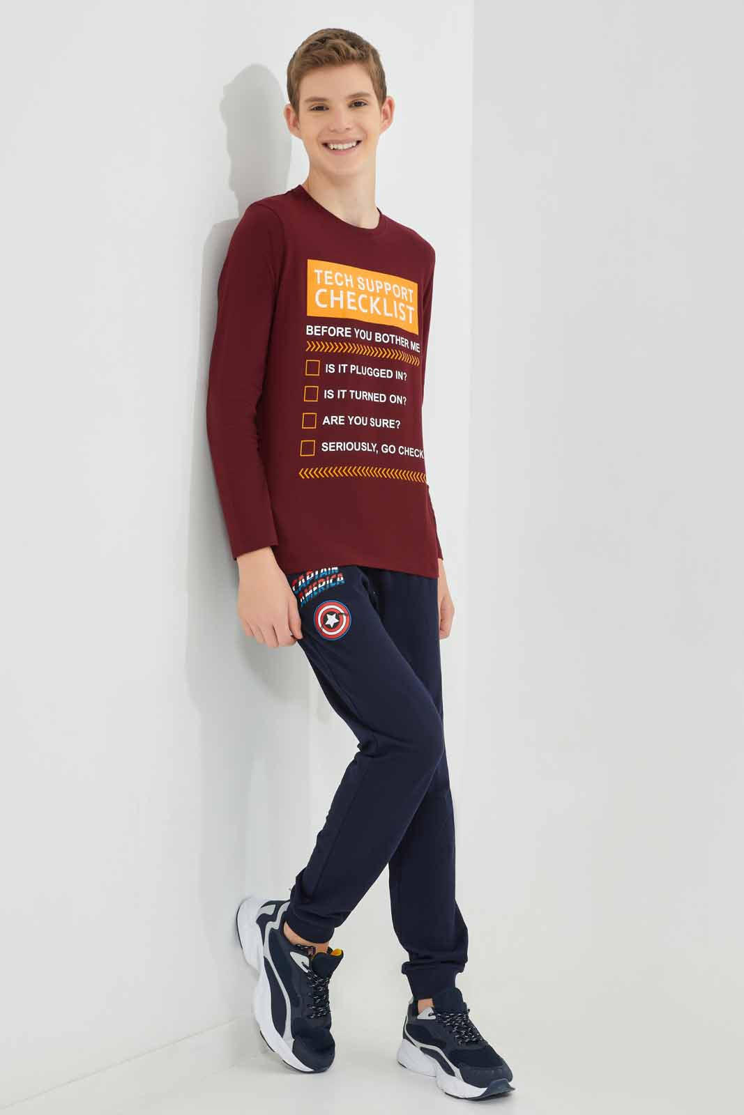 Senior Boys Burgundy Printed T-Shirt