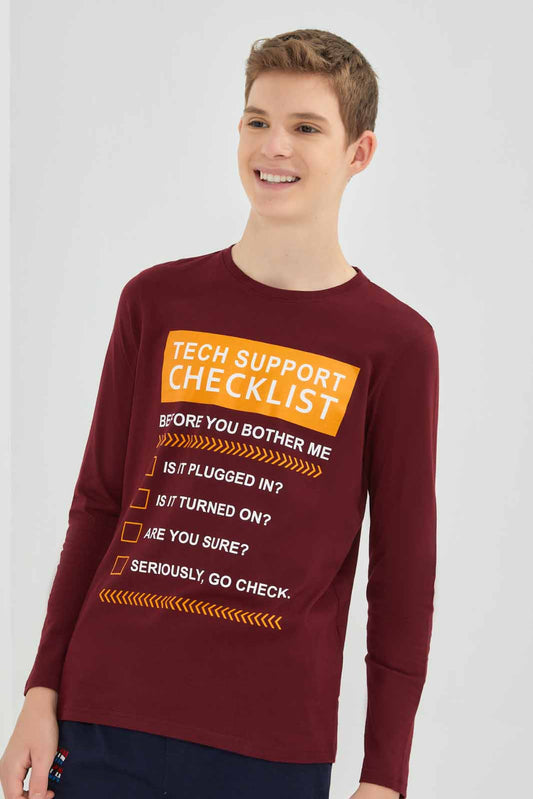 Senior Boys Burgundy Printed T-Shirt