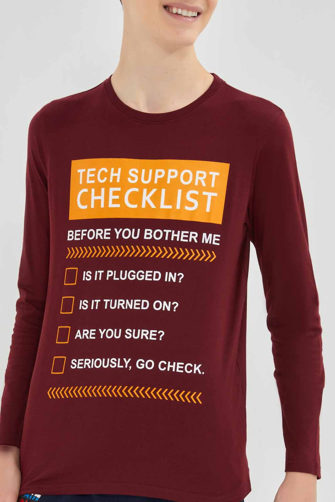 Senior Boys Burgundy Printed T-Shirt