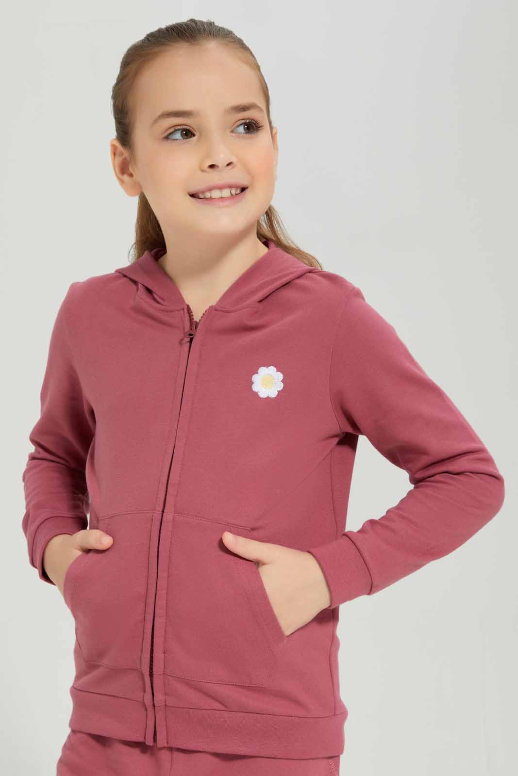 Redtag-Hooded-Zip-Through---Dark-Pink-Category:Sweatshirts,-Colour:Apricot,-Deals:New-In,-Dept:Girls,-Filter:Girls-(2-to-8-Yrs),-GIR-Sweatshirts,-New-In-GIR-APL,-Non-Sale,-Section:Girls-(0-to-14Yrs),-TBL,-W22B-Girls-2 to 8 Years