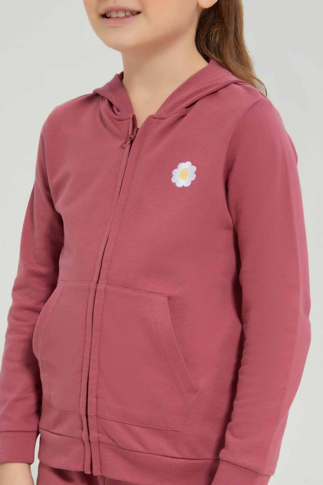 Redtag-Hooded-Zip-Through---Dark-Pink-Category:Sweatshirts,-Colour:Apricot,-Deals:New-In,-Dept:Girls,-Filter:Girls-(2-to-8-Yrs),-GIR-Sweatshirts,-New-In-GIR-APL,-Non-Sale,-Section:Girls-(0-to-14Yrs),-TBL,-W22B-Girls-2 to 8 Years