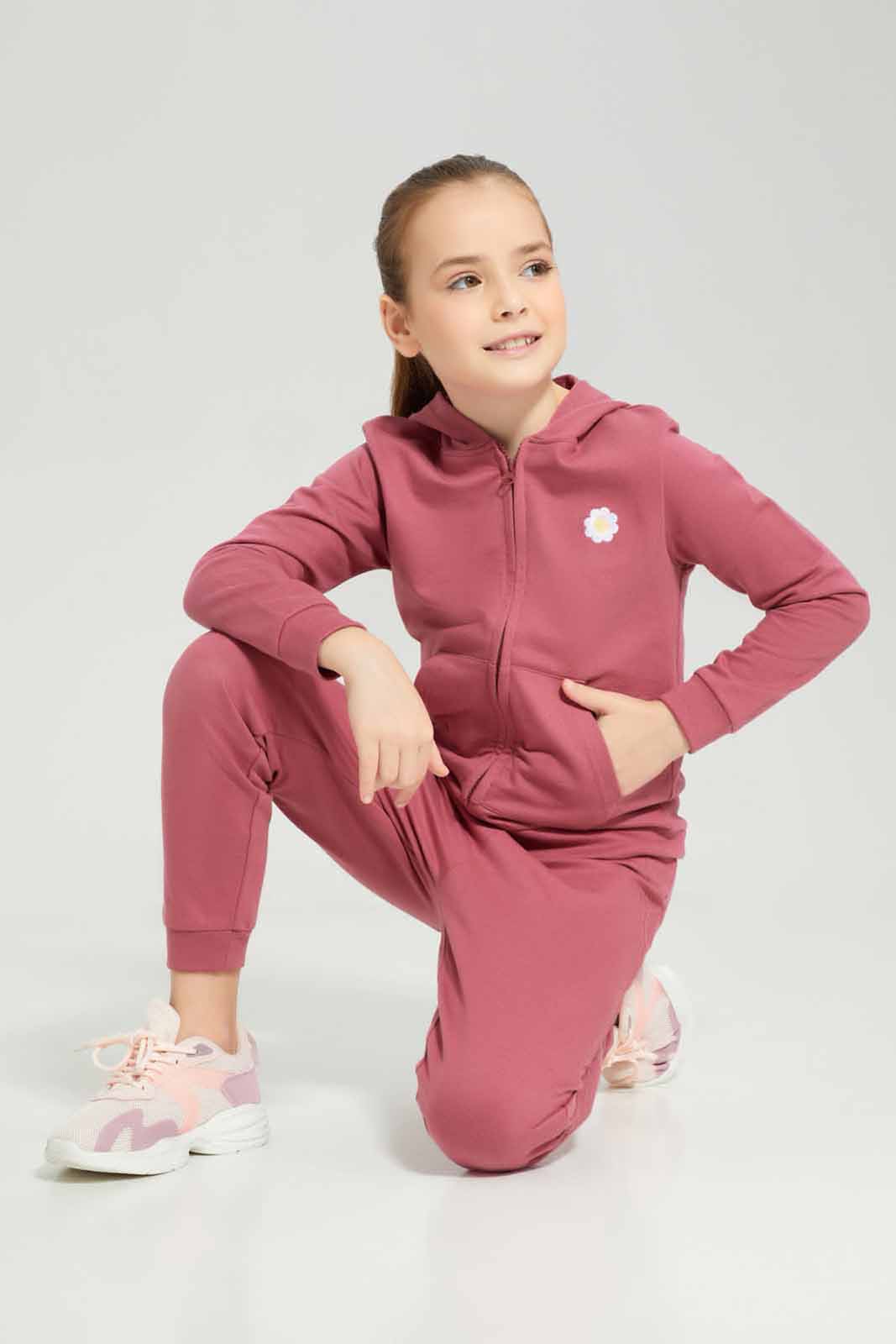 Redtag-Hooded-Zip-Through---Dark-Pink-Category:Sweatshirts,-Colour:Apricot,-Deals:New-In,-Dept:Girls,-Filter:Girls-(2-to-8-Yrs),-GIR-Sweatshirts,-New-In-GIR-APL,-Non-Sale,-Section:Girls-(0-to-14Yrs),-TBL,-W22B-Girls-2 to 8 Years