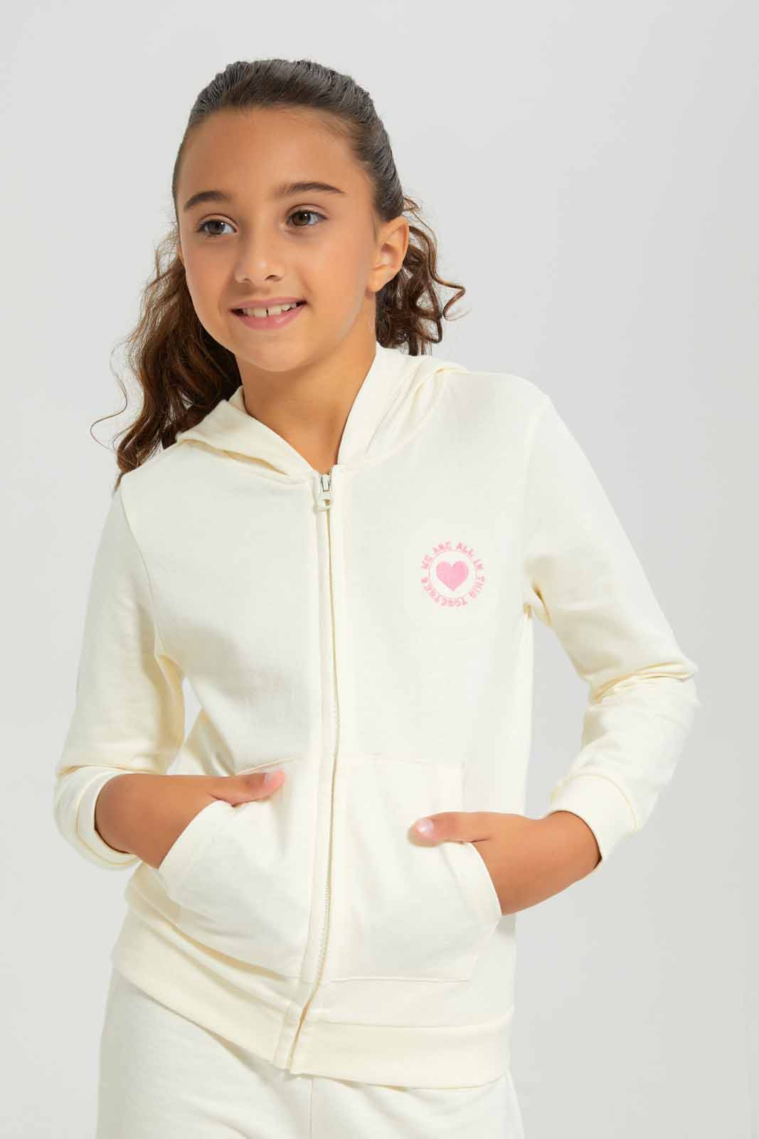 Redtag-Hooded-Zip-Through---Charcoal-Category:Sweatshirts,-Colour:Cream,-Deals:New-In,-Filter:Girls-(2-to-8-Yrs),-GIR-Sweatshirts,-New-In-GIR-APL,-Non-Sale,-Section:Girls-(0-to-14Yrs),-TBL,-W22B-Girls-2 to 8 Years