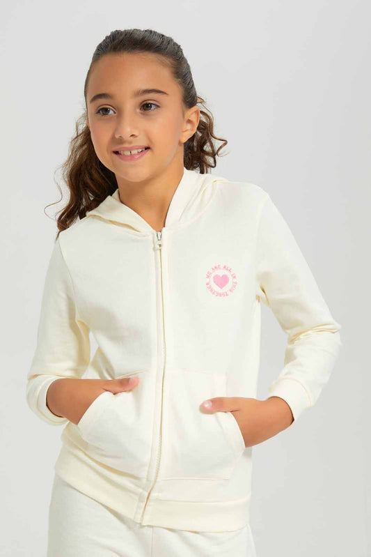 Redtag-Hooded-Zip-Through---Charcoal-Category:Sweatshirts,-Colour:Cream,-Deals:New-In,-Filter:Girls-(2-to-8-Yrs),-GIR-Sweatshirts,-New-In-GIR-APL,-Non-Sale,-Section:Girls-(0-to-14Yrs),-TBL,-W22B-Girls-2 to 8 Years