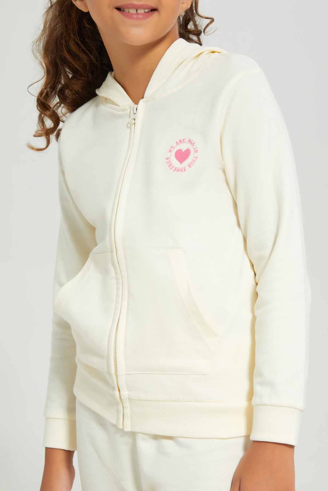 Redtag-Hooded-Zip-Through---Charcoal-Category:Sweatshirts,-Colour:Cream,-Deals:New-In,-Filter:Girls-(2-to-8-Yrs),-GIR-Sweatshirts,-New-In-GIR-APL,-Non-Sale,-Section:Girls-(0-to-14Yrs),-TBL,-W22B-Girls-2 to 8 Years
