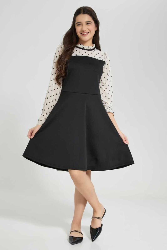 Redtag-Black-Skater-Dress-Category:Dresses,-Colour:Black,-Deals:New-In,-Filter:Senior-Girls-(8-to-14-Yrs),-GSR-Dresses,-New-In-GSR-APL,-Non-Sale,-Section:Girls-(0-to-14Yrs),-W22A-Senior-Girls-9 to 14 Years