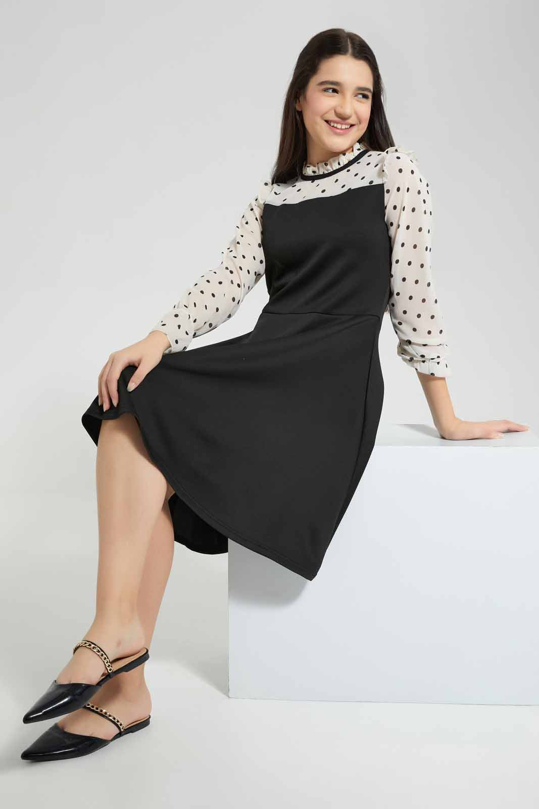 Redtag-Black-Skater-Dress-Category:Dresses,-Colour:Black,-Deals:New-In,-Filter:Senior-Girls-(8-to-14-Yrs),-GSR-Dresses,-New-In-GSR-APL,-Non-Sale,-Section:Girls-(0-to-14Yrs),-W22A-Senior-Girls-9 to 14 Years