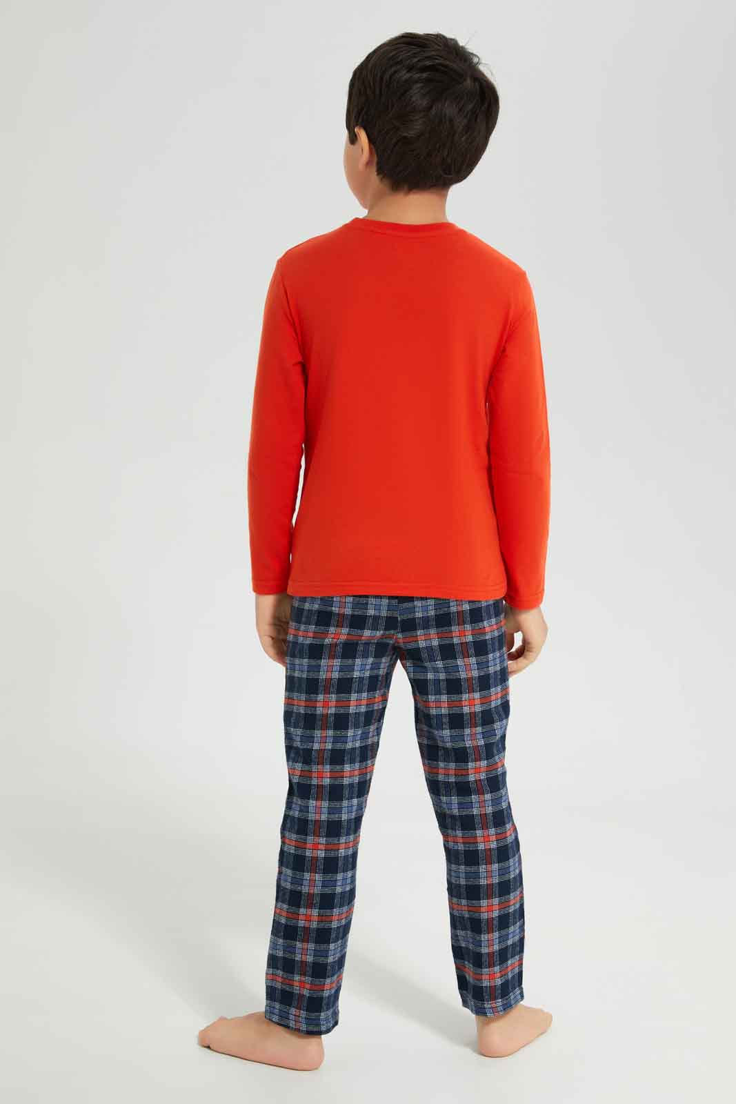 Redtag-Red-Long-Sleeve-Single-Jersey-Printed-T-Shirt-With-Brushed-Check-BOY-Pyjama-Sets,-Category:Pyjama-Sets,-Colour:Red,-Deals:New-In,-Dept:Boys,-Filter:Boys-(2-to-8-Yrs),-New-In-BOY-APL,-Non-Sale,-Section:Boys-(0-to-14Yrs),-W22B-Boys-2 to 8 Years