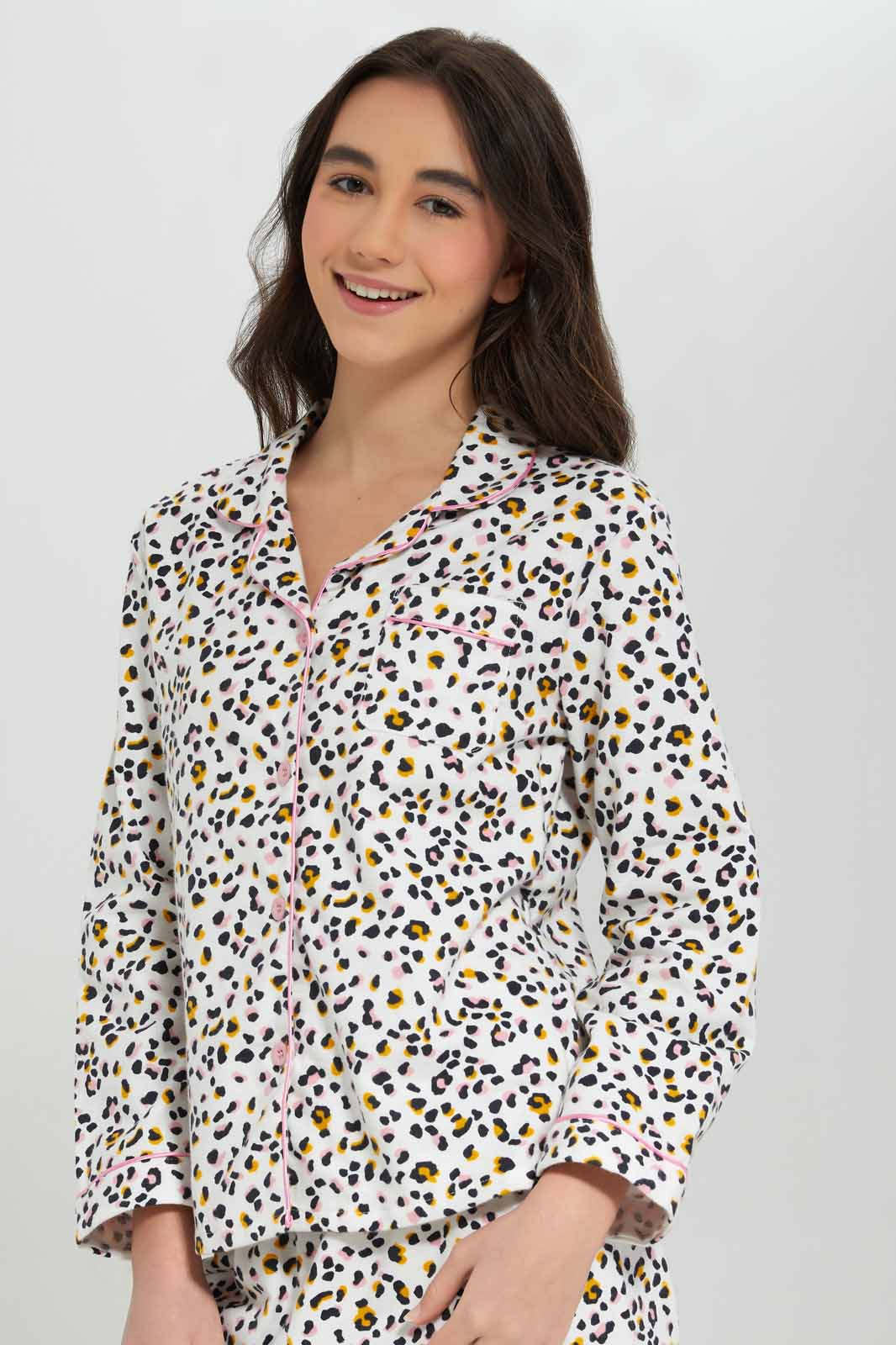 Redtag-White-Animal-Print-Flannel-Sets-Category:Pyjama-Sets,-Colour:Assorted,-Deals:New-In,-Filter:Senior-Girls-(8-to-14-Yrs),-GSR-Pyjama-Sets,-New-In-GSR-APL,-Non-Sale,-Section:Girls-(0-to-14Yrs),-W22A-Senior-Girls-9 to 14 Years