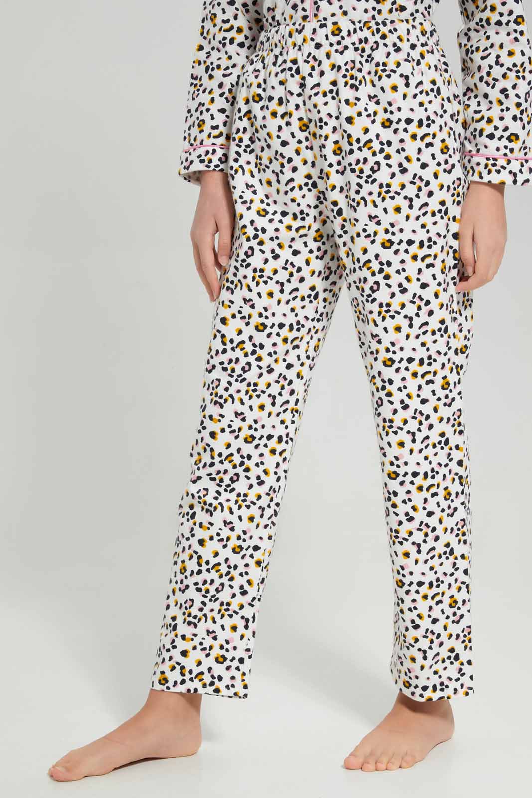 Redtag-White-Animal-Print-Flannel-Sets-Category:Pyjama-Sets,-Colour:Assorted,-Deals:New-In,-Filter:Senior-Girls-(8-to-14-Yrs),-GSR-Pyjama-Sets,-New-In-GSR-APL,-Non-Sale,-Section:Girls-(0-to-14Yrs),-W22A-Senior-Girls-9 to 14 Years