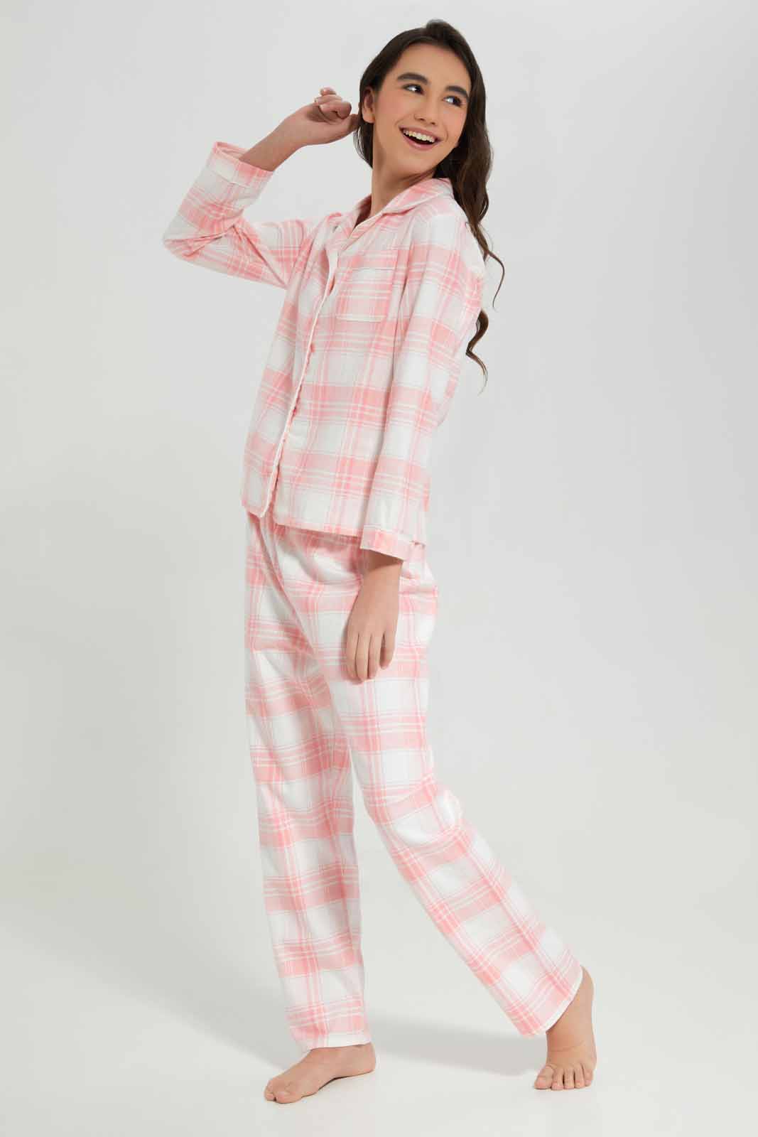 Redtag-Pink-Plaid-Flannel-Pajama-Sets-Category:Pyjama-Sets,-Colour:Assorted,-Deals:New-In,-Filter:Senior-Girls-(8-to-14-Yrs),-GSR-Pyjama-Sets,-New-In-GSR-APL,-Non-Sale,-Section:Girls-(0-to-14Yrs),-W22A-Senior-Girls-9 to 14 Years