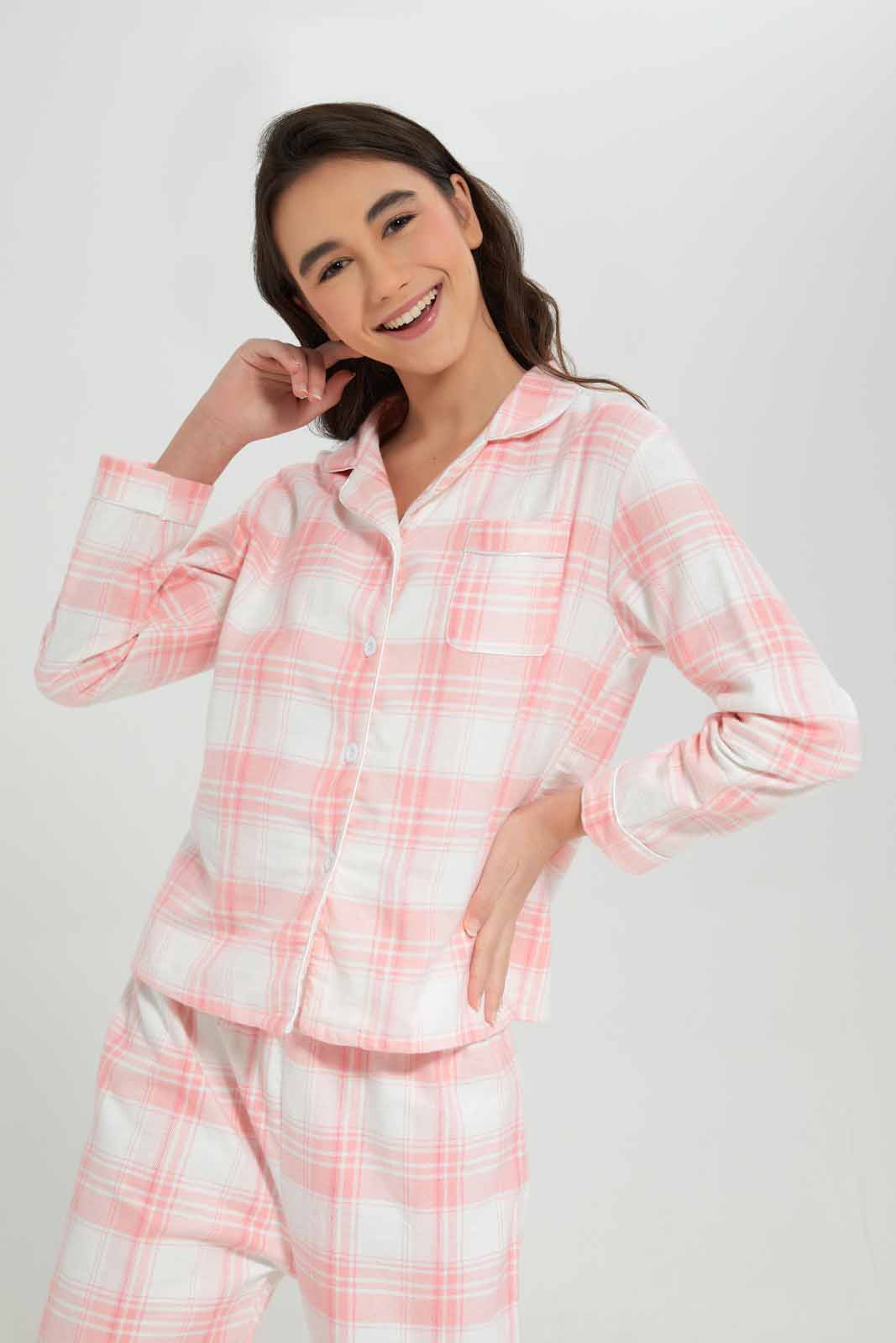Redtag-Pink-Plaid-Flannel-Pajama-Sets-Category:Pyjama-Sets,-Colour:Assorted,-Deals:New-In,-Filter:Senior-Girls-(8-to-14-Yrs),-GSR-Pyjama-Sets,-New-In-GSR-APL,-Non-Sale,-Section:Girls-(0-to-14Yrs),-W22A-Senior-Girls-9 to 14 Years