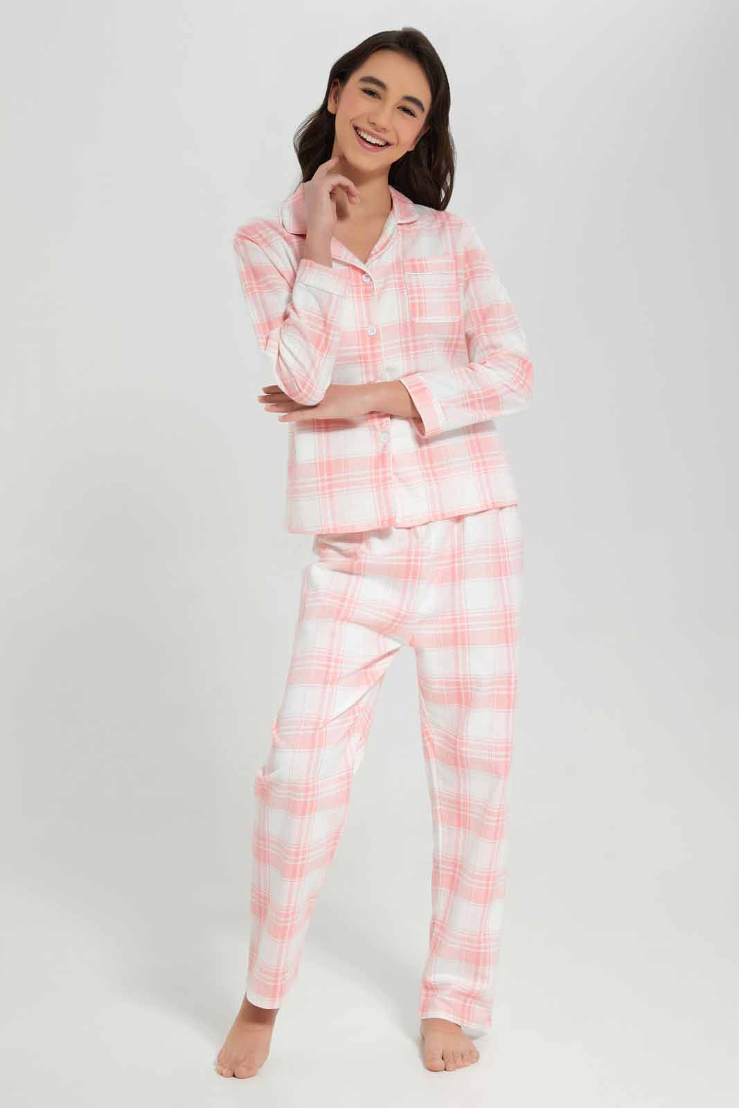 Redtag-Pink-Plaid-Flannel-Pajama-Sets-Category:Pyjama-Sets,-Colour:Assorted,-Deals:New-In,-Filter:Senior-Girls-(8-to-14-Yrs),-GSR-Pyjama-Sets,-New-In-GSR-APL,-Non-Sale,-Section:Girls-(0-to-14Yrs),-W22A-Senior-Girls-9 to 14 Years