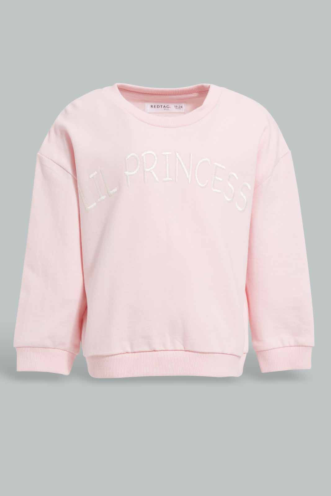 Redtag-Pink-Ambroidey-Artwork-Sweatshirt-Category:Sweatshirts,-Colour:Apricot,-Deals:New-In,-Filter:Infant-Girls-(3-to-24-Mths),-ING-Sweatshirts,-New-In-ING-APL,-Non-Sale,-Section:Girls-(0-to-14Yrs),-W22A-Infant-Girls-3 to 24 Months